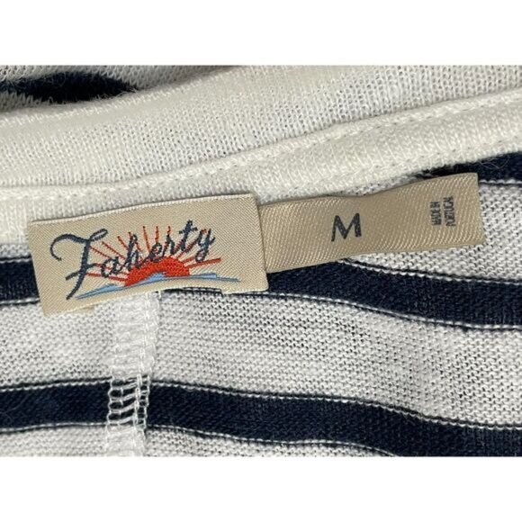 Faherty Oceanside Women's M Blue T-Shirt Linen Striped Oversized Drop Shoulder - Picture 3 of 8